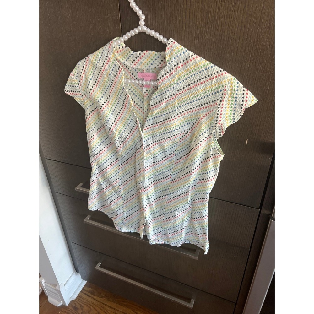 Lilly pultizer white dot shirt ruffle size 6
